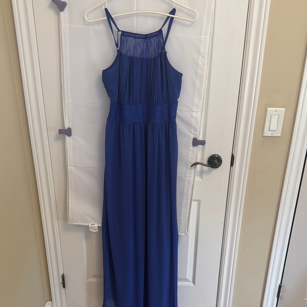 RW&CO. Blue Halter Maxi Dress for Prom